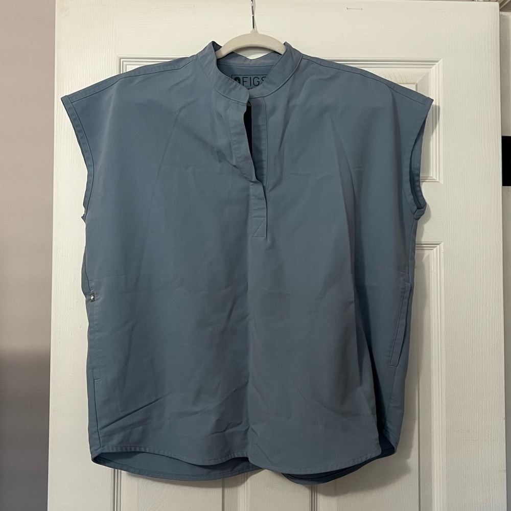 Figs Dusty Blue Rafaela Top